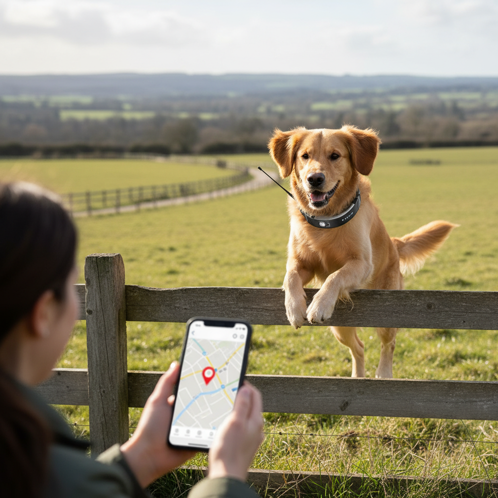 Le collier GPS : La solution pour chien fugueur technologique — illustration générée par IA